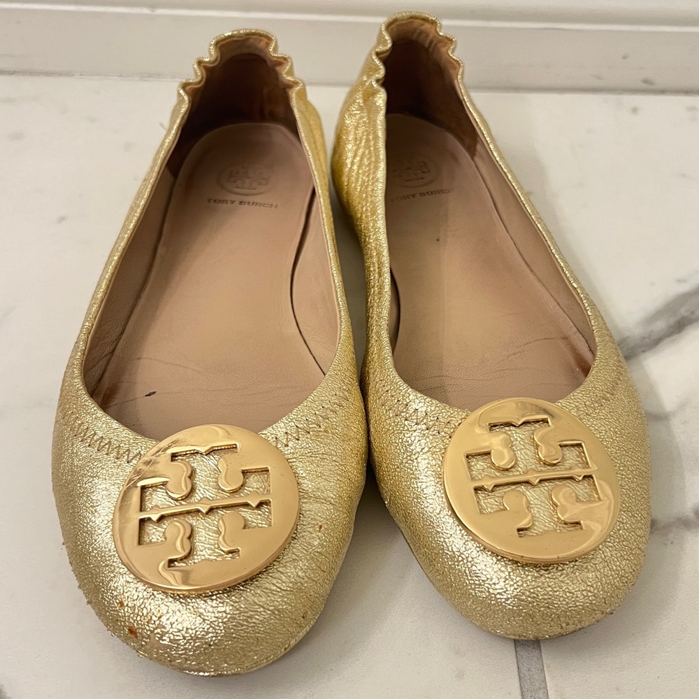 Tory Burch Minnie Travel Ballet Flats Spark Gold